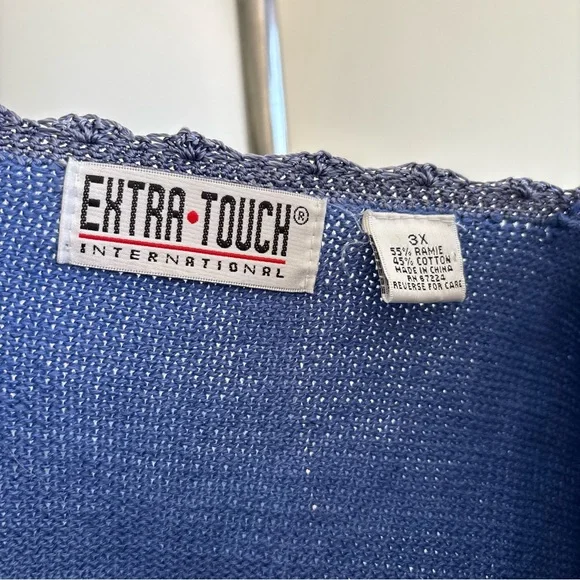 Extra Touch Women's Cardigan in Blue with Floral Embroidery - Picture 6 of 9